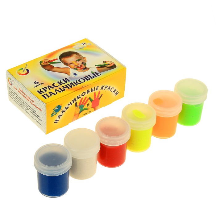 Краски пальчиковые, набор 6 цветов x 40 мл, экспоприбор, для детей от 1 года - фото 3660204