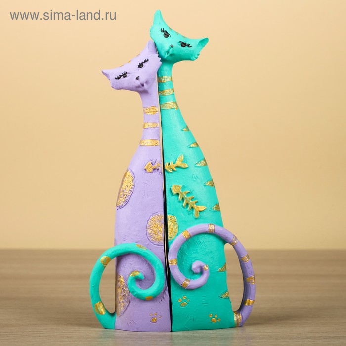 Фигура "Коты парочка" фиолетово-бирюзовый, 10х4х17см - Фото 1