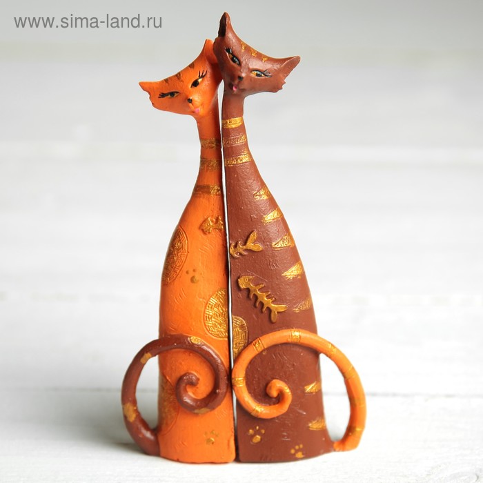 Фигура "Коты парочка" коричнево-оранжевый, 21,5х9х10см - Фото 1