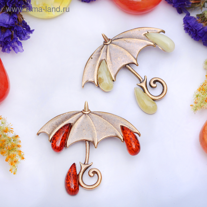 Брошь «Янтарь» зонтик, цвет МИКС в бронзе - Фото 1