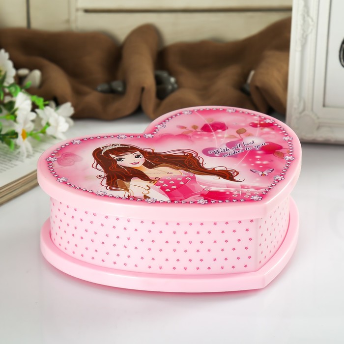 Музыкальная шкатулка механическая «Сердце принцессы», пластик, 19×16.5×6 см