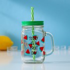 Банка с трубочкой Доляна «Счастливый день», 450 мл, 10.5×7.5×13 см, стекло, МИКС - Фото 1