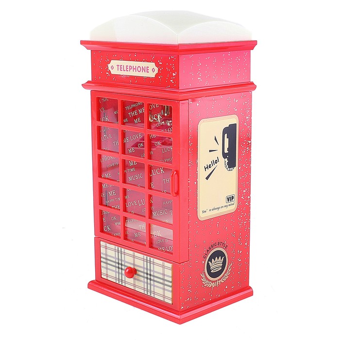 Шкатулка музыкальная механическая "Телефонная будка" 25х11,5х9 см
