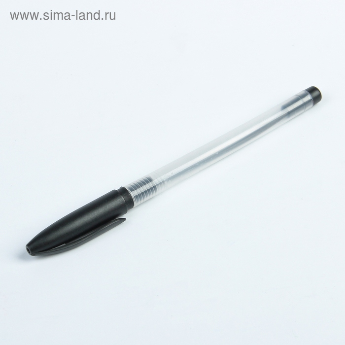 Ручка шариковая 1,0мм стержень черный корпус прозрачный с черным колп с рефлен держ - Фото 1