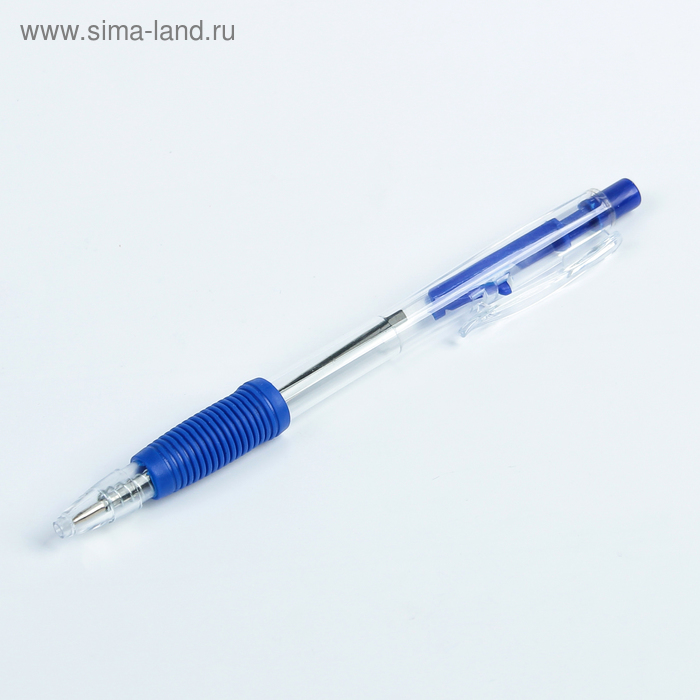 Ручка шариковая, автоматическая, 0.5 мм, стержень синий, корпус прозрачный с резиновым держателем - Фото 1
