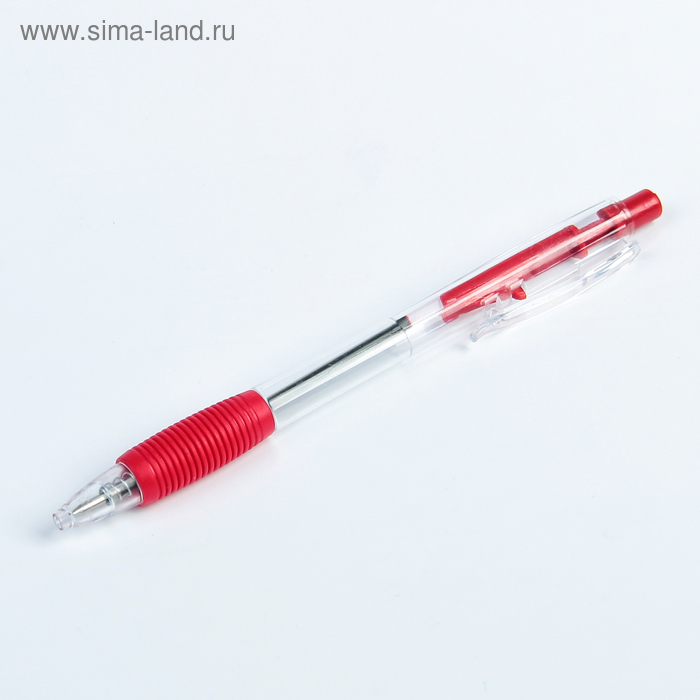 Ручка шариковая, автоматическая, 0.5 мм, стержень красный, корпус прозрачный с резиновым держателем, МИКС - Фото 1