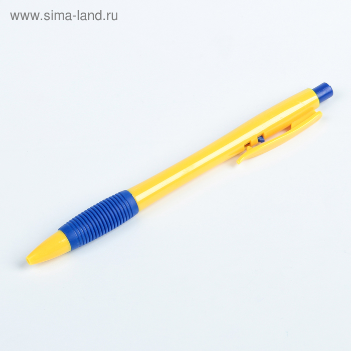Ручка шариковая, автоматическая, 0.7 мм, синяя, корпус жёлтый с резиновым держателем - Фото 1