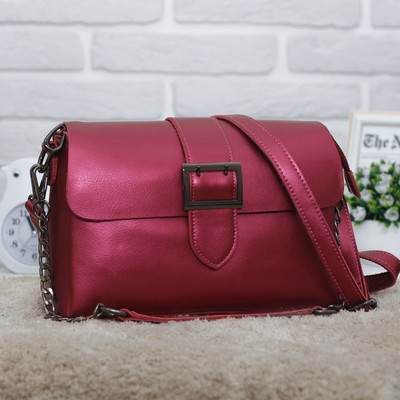 Сумка женская, 3 отдела на молниях, наружный карман, длинный ремень, бордовый перламутр