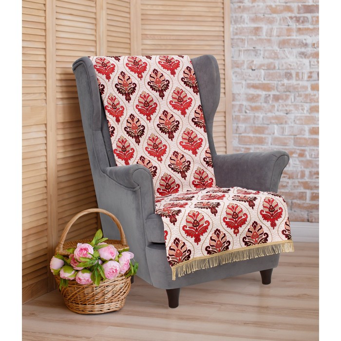 Накидка на кресло "Этель" Барокко бордовый 70х160 см с бахромой - Фото 1