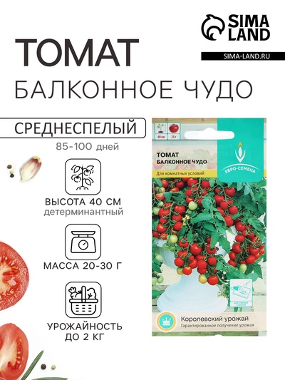 Семена Томат «Балконное чудо», ультраскороспелый, детерминантный, 15 шт., «Евро-семена»