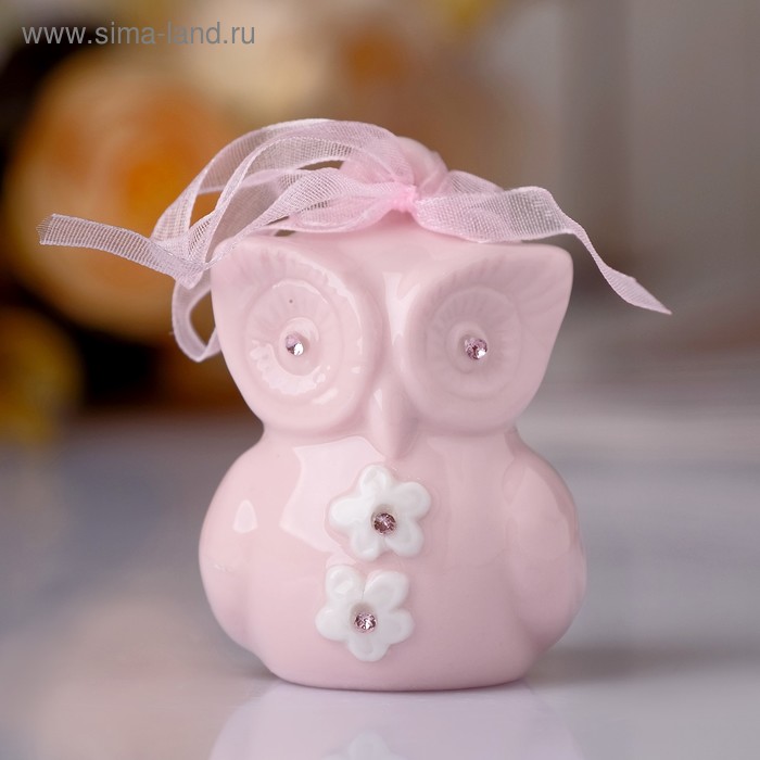 Сувенир керамика колокольчик "Розовая сова в цветочек" стразы 6х4,5х4,5 см - Фото 1