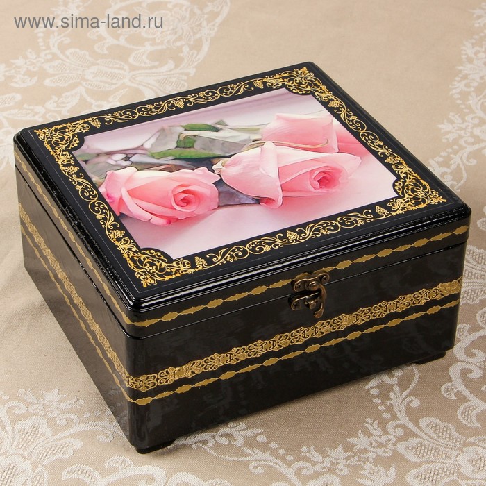 Шкатулка - сундук «Розы», 22×22×11,5 см, лаковая миниатюра - Фото 1