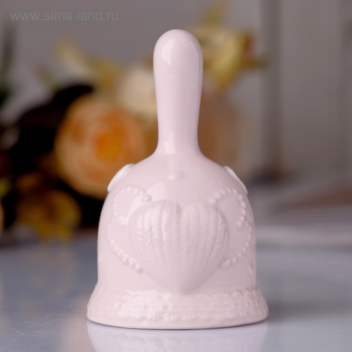 Сувенир керамика колокольчик "Розовый вязаный с сердцами" 9,5х6х6 см - Фото 1