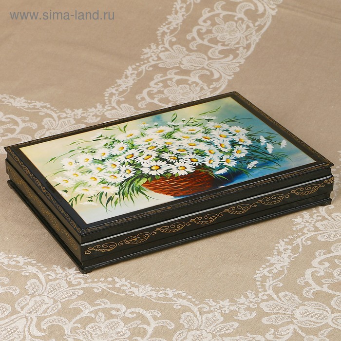 Шкатулка «Ромашки в корзине», лаковая миниатюра, 32х19,5х11 см - Фото 1