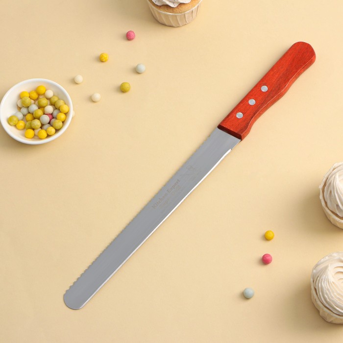 Нож для бисквита двусторонний KONFINETTA, с крупными зубцами и ровным краем, лезвие 25 см, толщина лезвия 0,9 мм - Фото 1