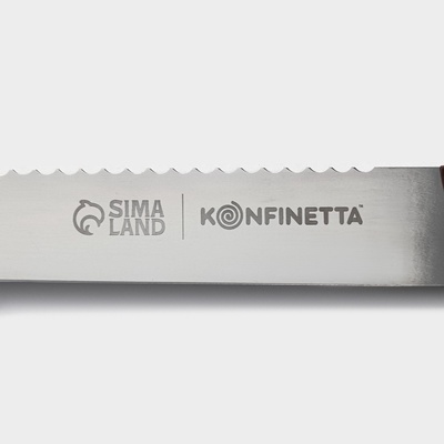 Нож для бисквита двусторонний KONFINETTA, с крупными зубцами и ровным краем, лезвие 25 см, толщина лезвия 0.9 мм