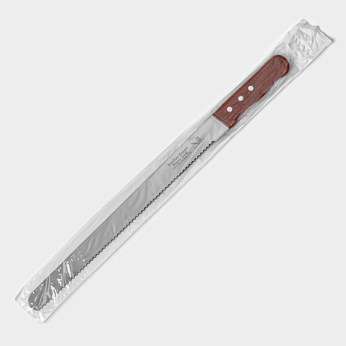 Нож для бисквита крупные зубцы KONFINETTA, длина лезвия 35 см, деревянная ручка - фото 1906887867