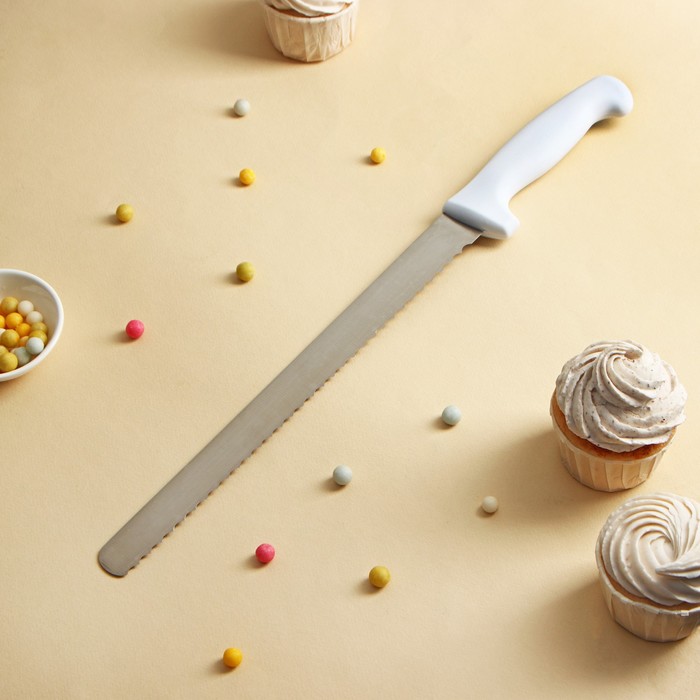 Нож для бисквита, крупные зубчики, ручка пластик, рабочая поверхность 30 см, толщина лезвия 1,8 мм - Фото 1