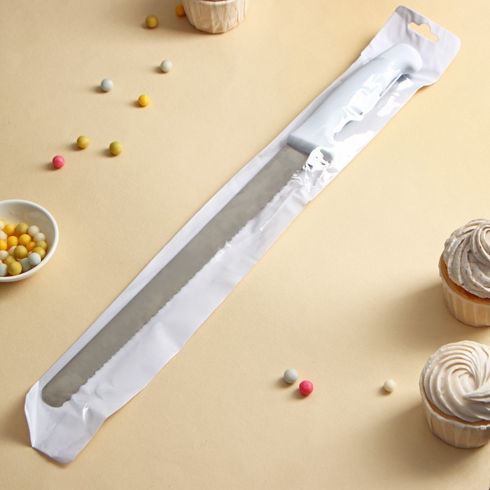 Нож для бисквита, крупные зубчики, ручка пластик, рабочая поверхность 30 см, толщина лезвия 1,8 мм - фото 1886270044