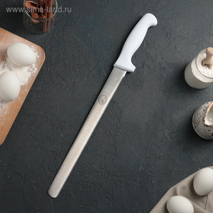 Нож для бисквита, мелкие зубчики, ручка пластик, рабочая поверхность 29,5 см, толщина лезвия 1,9 мм - Фото 1