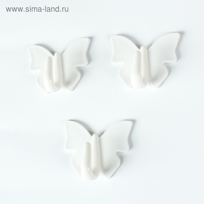 Крючки самоклеящиеся «Бабочки», 3 шт, цвет белый - Фото 1