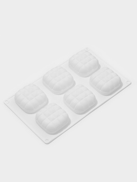 Форма для муссовых десертов и выпечки Доляна «Перина», 29×17×3 см, 6 ячеек (6.5×6.5 см), силикон, белая