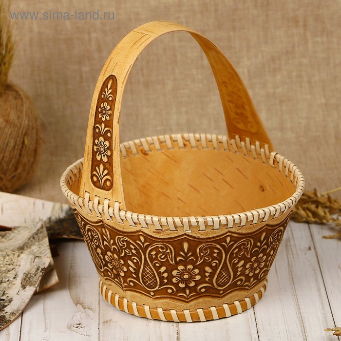Конфетница «Корзинка узорная», 17×20 см, береста - Фото 1