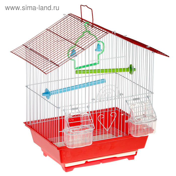 Клетка для птиц укомплектованная, треугольная крыша, 30 х 23 х 39 см, микс цветов - Фото 1