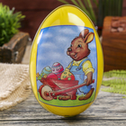 Шкатулка металл яйцо "Пасха. Зайчик с тележкой яиц" 12,2х8 см - Фото 1