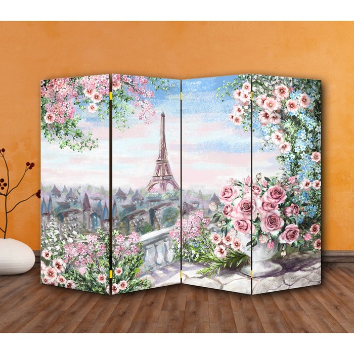Ширма "Картина маслом. Розы и Париж", 200 х 160 см