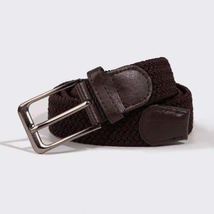 Ремень мужской, ширина 3,5 см, резинка плетёнка, пряжка металл, цвет коричневый - Фото 1