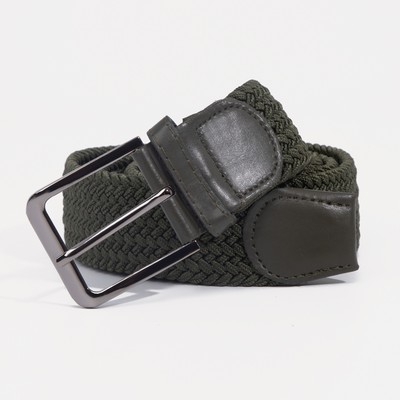 Ремень мужской, ширина 4 см, резинка плетёнка, пряжка металл, цвет хаки