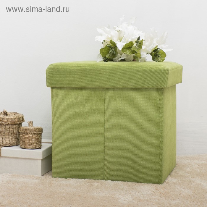 Пуф-куб с нишей для хранения, 38х38х38 меб.ткань цв.зеленый - Фото 1