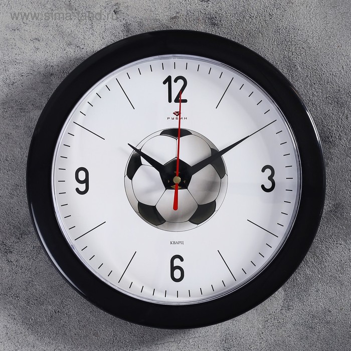 Часы настенные, интерьерные "Футбольный мяч", d-23 см, бесшумные, корпус чёрный - Фото 1