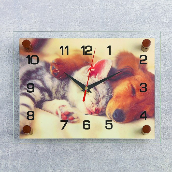 Часы настенные, интерьерные "Котёнок и собачка", 20х26 см - фото 1905438705