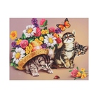Принт для вышивки лентами на габардине «Котята в цветах» - фото 298638682