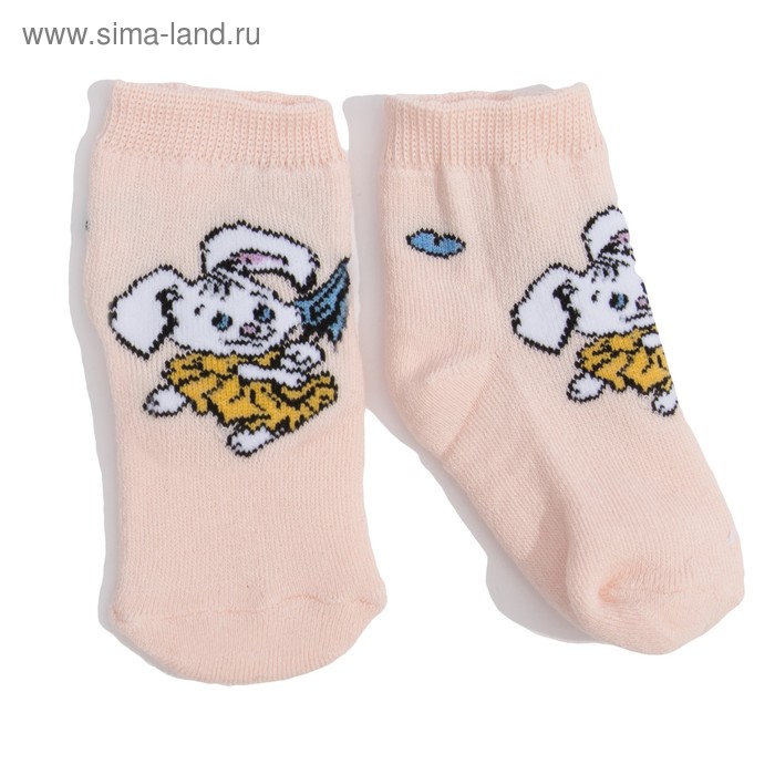 Носки детские махровые «Заяц», цвет персик, размер 12-14 - Фото 1