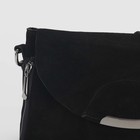 Сумка женская, замша, отдел с перегородкой, 3 наружных кармана, длинный ремень, цвет чёрный - Фото 4