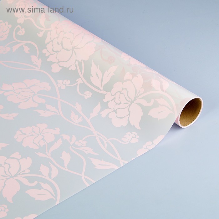 Плёнка для цветов и подарков перламутровая "Пионы" розовый, 0,5 х 9 м, 30 мкм - Фото 1