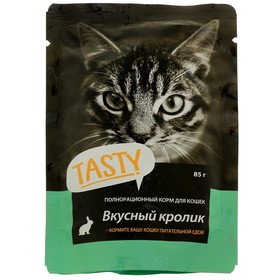 Влажный корм Tasty для кошек, кролик в  желе, пауч, 85 г 2879587