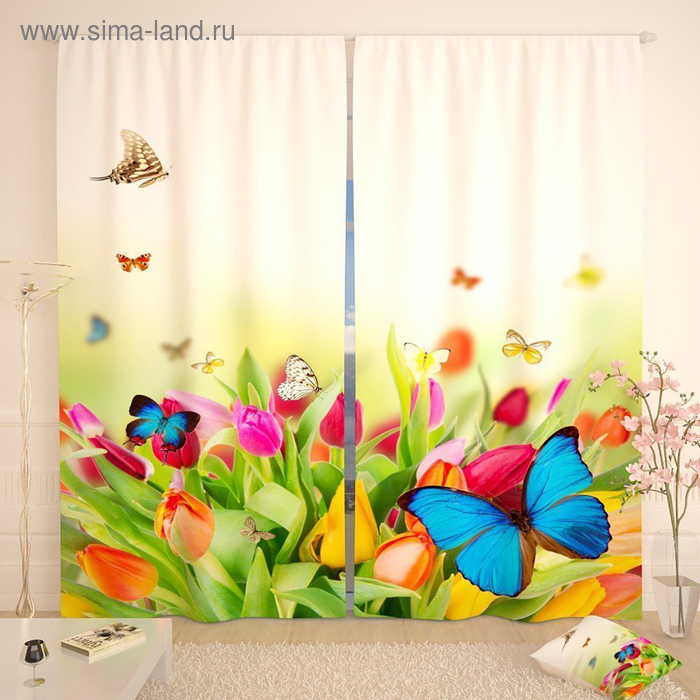 Фотошторы «Бабочки на цветах», размер 150х260 см, габардин - Фото 1