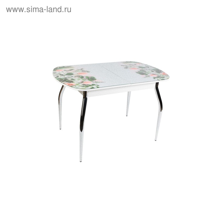 Обеденный стол «Голд», раздвижной 1150(1450) × 700 мм, стекло, бабочка, хром, букет цветов - Фото 1
