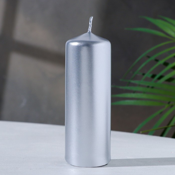 Свеча - цилиндр, 4х12 см, 20ч, серебро - Фото 1