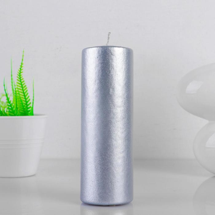 Свеча - цилиндр, 5х15 см, 32 ч, серебро - Фото 1