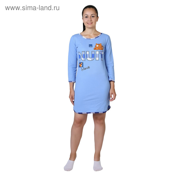 Сорочка женская Кошки-мышки цвет синий, р-р 50 - Фото 1