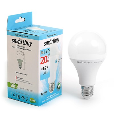 Лампа cветодиодная Smartbuy, A80, E27, 20 Вт, 4000 К, дневной белый