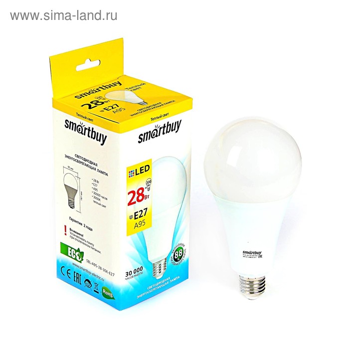 Лампа cветодиодная Smartbuy, A95, E27, 28 Вт, 3000 К - Фото 1