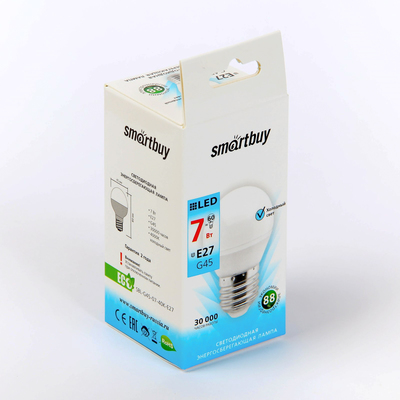 Лампа светодиодная Smartbuy, E27, G45, 7 Вт, 4000 К, дневной белый свет