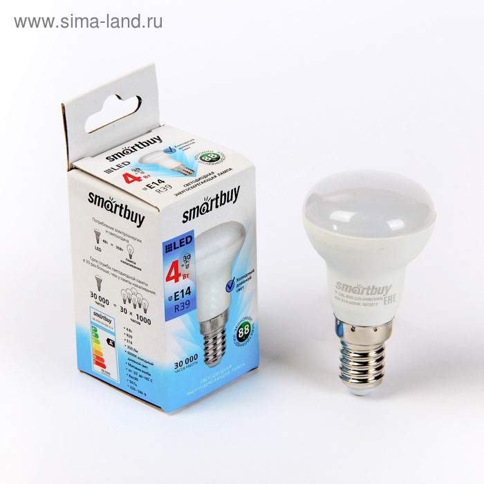 Лампа cветодиодная Smartbuy, R39, E14, 4 Вт, 6000 К, холодный белый свет - Фото 1