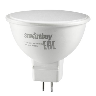 Лампа светодиодная Smartbuy, GU5.3, 7 Вт, 6000 К, свечение холодное белое